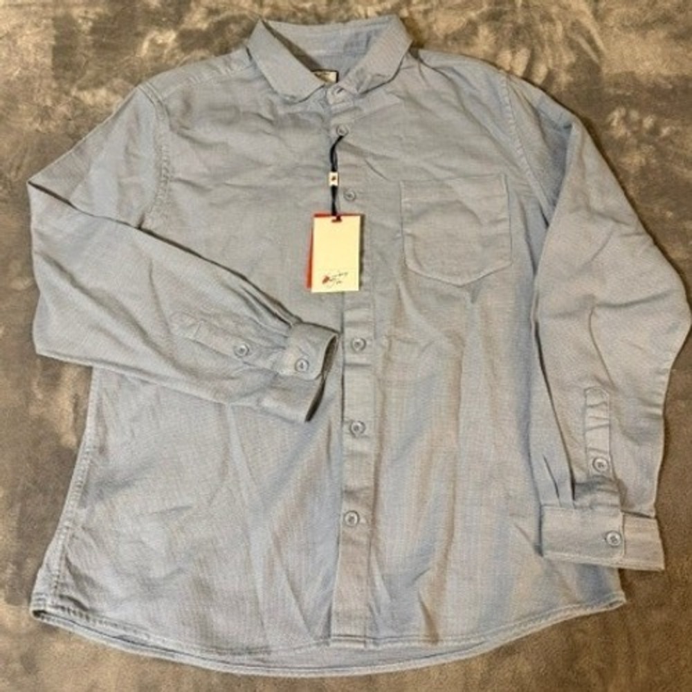 Sunday Joe Malibu Mens Blue Textured Cotton L/S Button Down Shirt Size Large NWT